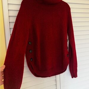 Chic Maroon Turtleneck Sweater with Button Accents